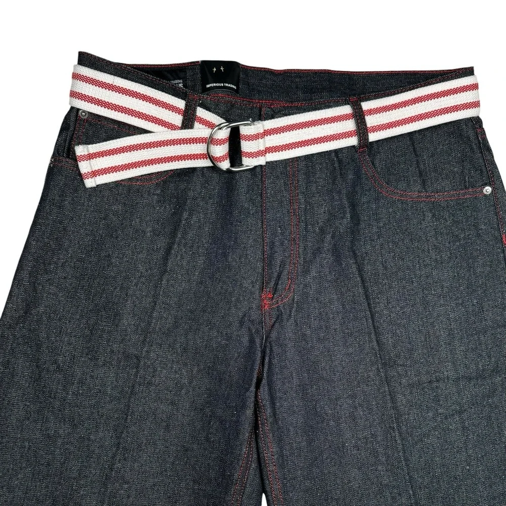 NEW  Y2K Imperious Trading Black Jean Shorts Red Stitching - Men's 38